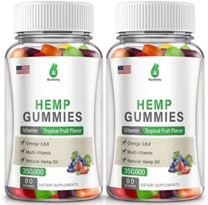 2 Pack Organic Hemp Gummies 350,000 Extra Reinforce Significant Potency with Pure Hemp Oil Extract Vegan Edible Bear Candy Created in US