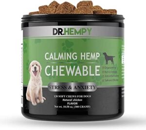 DR.HEMPY Hemp Calming Chews for Canines, Pet Hemp Delicate Chews for Thunderstorms, Separation, Worry, Car or truck Rides, Calming Puppy Treats with Valerian Root, Chamomile and Hemp Oil, 120 Chews