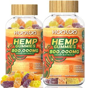 HOOLOO Hemp Rest Gummies Vegan High Potency Hemp Oil Infused 800,000mg – 120ct Fruity – Hemp Gummy Bears for Bedtimes, Aim, Serene – Produced in United states