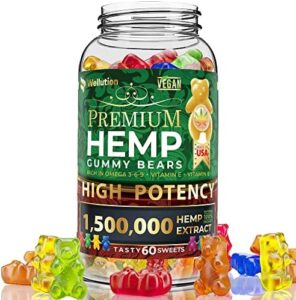 WELLUTION Hemp Gummies 1,500,000 XXL Higher Potency – Fruity Gummy Bear with Hemp Oil. All-natural Hemp Sweet Supplements with Vitamins and Fatty acids