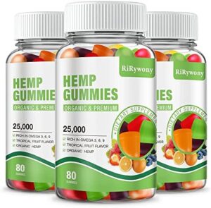 RiRywony Health and fitness,3 Packs Hemp Gummies, Higher Potency Edible Gummies Extra Strength Temper Focus Relaxed Natural and organic Hemp Oil Extract Vegan Bear Gummy – 240 Counts Sweet Made in The United states of america