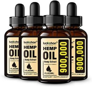 LUCKCHAN (4-Pack) Quality Hemp Oil – Assists Anxiousness, Strain, Leisure, Calming, Snooze – Organic Extract, Vegan, Non-GMO – Natural and organic Hemp Tincture Drops