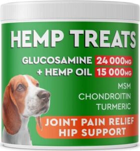 PawfectChew Hemp + Glucosamine Treats for Dogs – Produced in Usa Hip & Joint Supplement w/Hemp Oil Chondroitin MSM Turmeric – Pure Pain Reduction – All Breeds Measurements – 120 Tender Chews