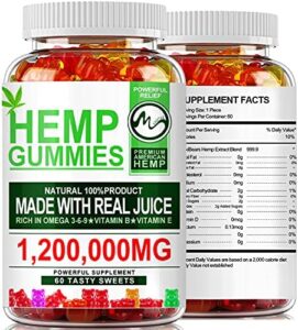 (2 Pack) Hemp Gummies 1,200,000mg Superior Toughness – Fruity Gummy Bear with Hemp Oil, 100% Purely natural Hemp Candy Health supplements
